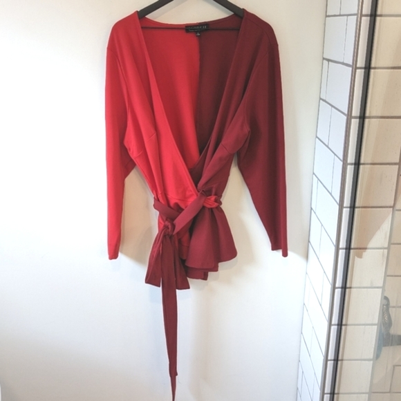 Like New Eloquii 2021 Red Colorblock Wrap Top - Picture 1 of 5